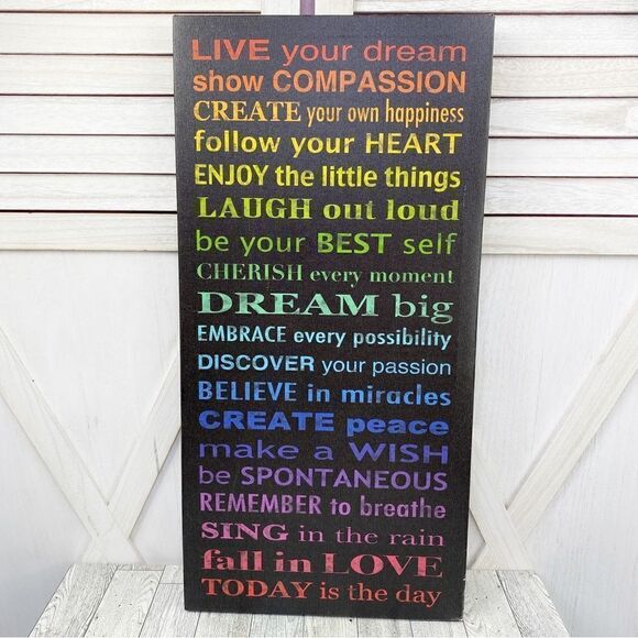 Life Rules Positive Messages Canvas Wallhanging Ombre Rainbow Black - Picture 1 of 6